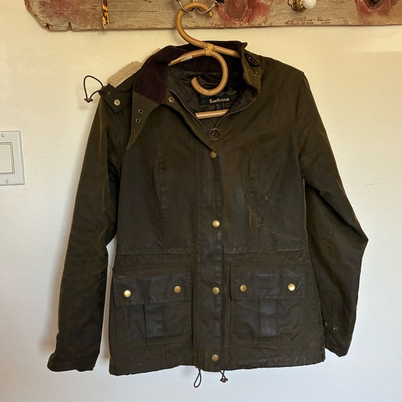 Barbour Acorn Waxed Cotton Lined Utility Jacket Women's Size US 4 - Picture 1 of 11